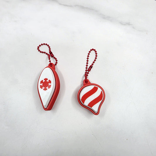 3D Printed Christmas Ornament Fidget Clicker Keychains | Snowflake or Stripe Design | Long & Short Ornament Bases
