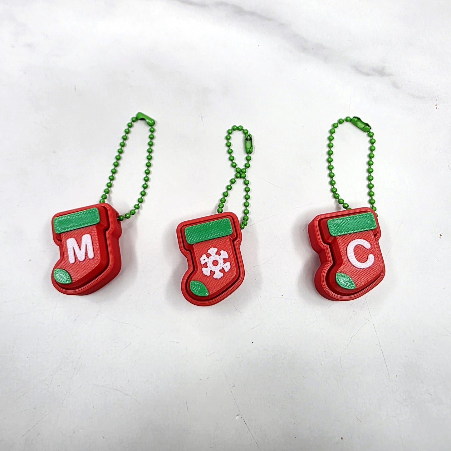 3D Printed Christmas Stocking Fidget Clicker Keychain | Personalized Initial or Symbol | Holiday Stress Relief Gift