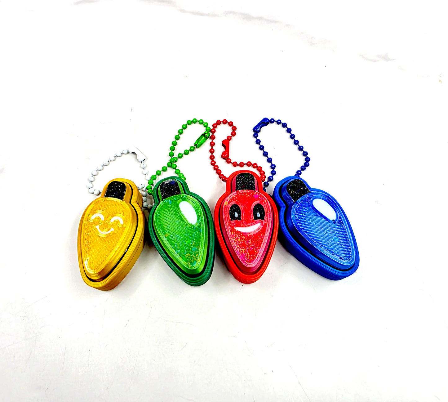 3D Printed Christmas Light Fidget Clicker Keychains | Plain or Happy Face Holiday Stress Relief | 3 Festive Designs
