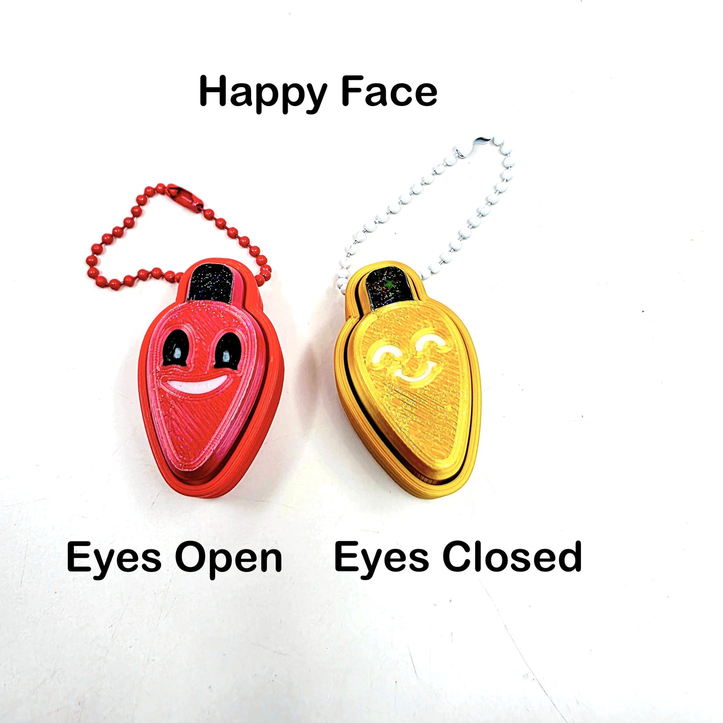 3D Printed Christmas Light Fidget Clicker Keychains | Plain or Happy Face Holiday Stress Relief | 3 Festive Designs