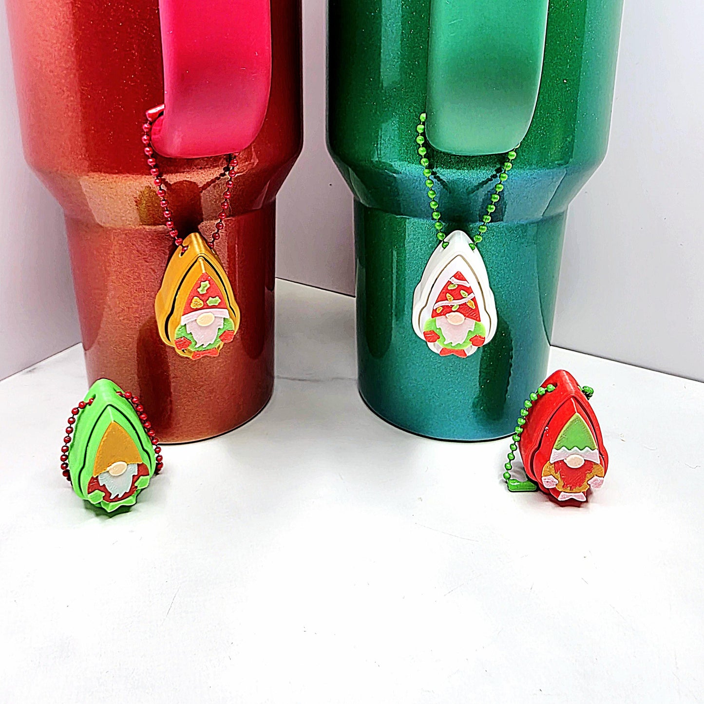 3D Printed Christmas Gnome Fidget Clicker Keychains | Standard, Elf Hat, Lit & Kiss Me Gnome Holiday Stress Relief Charms