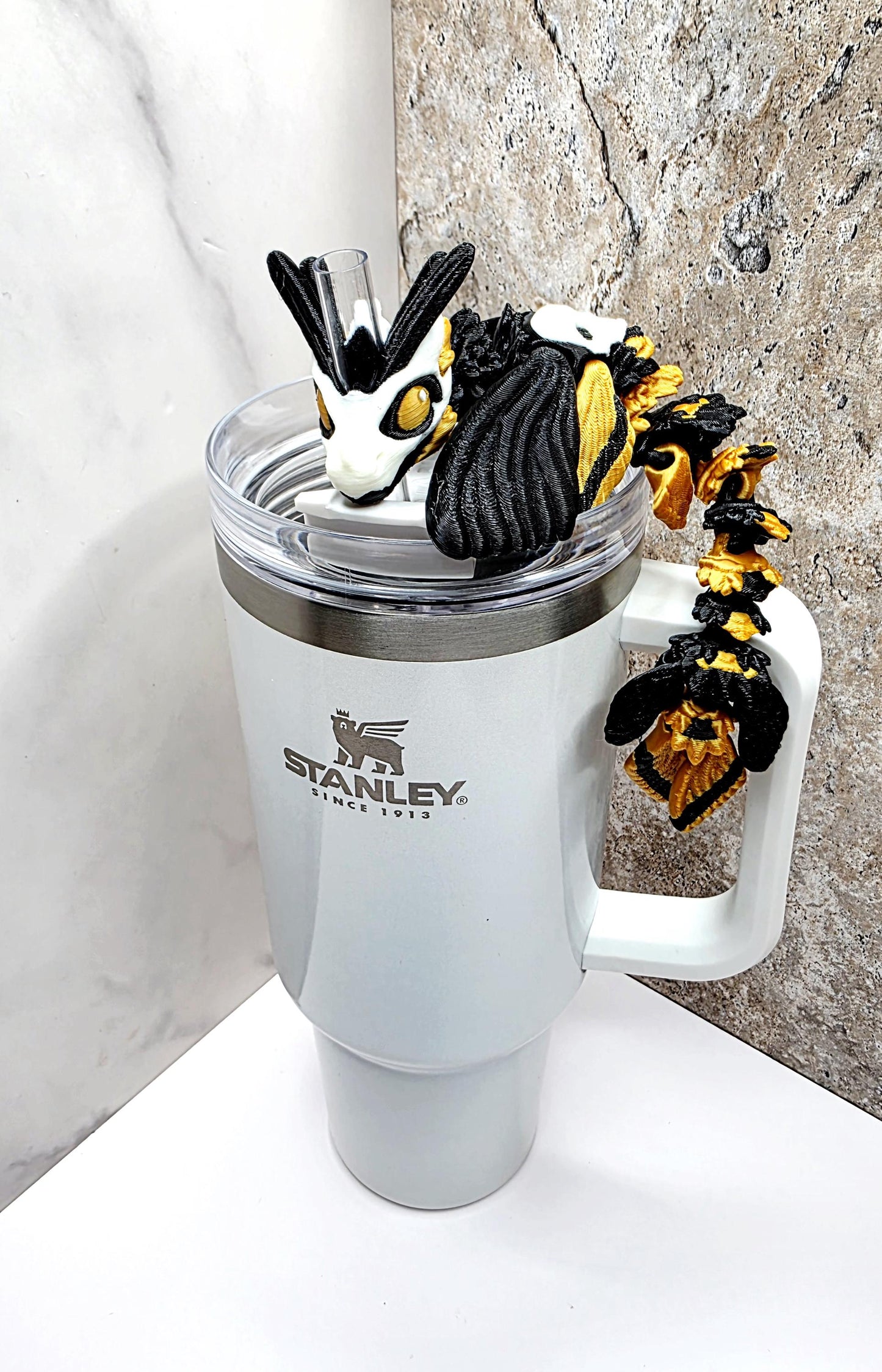 Death Moth Dragon Straw Topper for Stanley Tumblers | Gothic Skull & Moth Wing Cup Accessory | Spooky Halloween Tumbler Topper Charm
