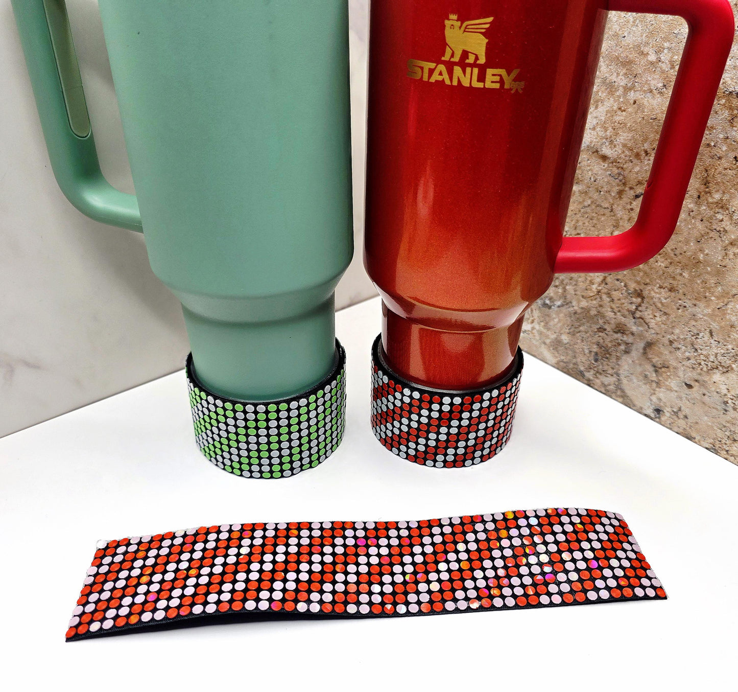 Mint Striped Interchangeable Boot & Cover for Stanley Tumblers | Peppermint, Spearmint, Cinnamon + FREE Mint Fidget Clicker Keychain Charm