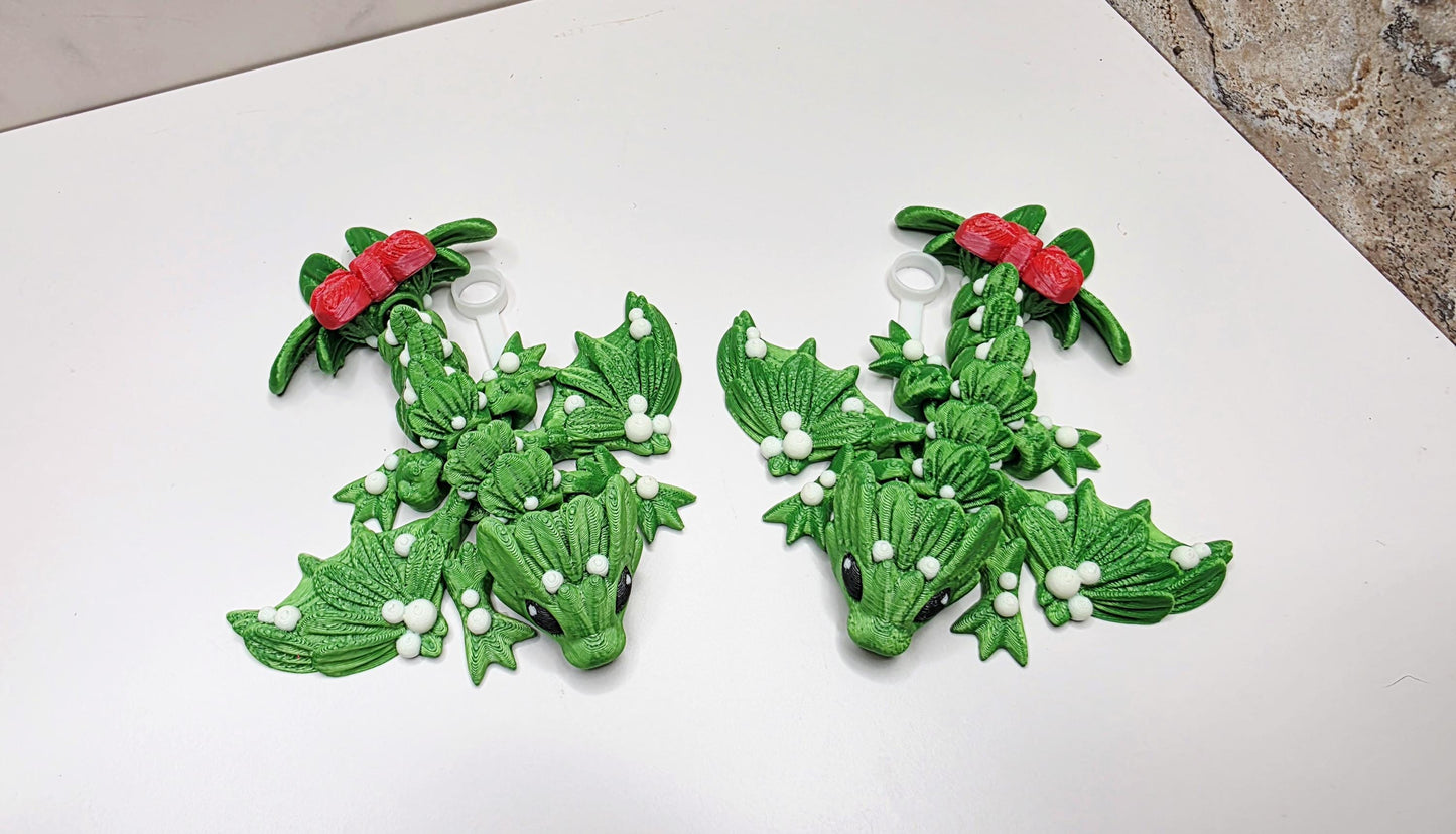 Tiny Mistletoe Dragon Straw Cover for Stanley Tumblers | Holiday Straw Topper with Bow Tail | Christmas Drink Accessory Charm