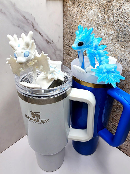 Tiny Winter Dragon for Stanley Tumblers | Icecicle Snowflake Straw Covers | Snowflake Body & Tail | Winter Drink Accessory Charm