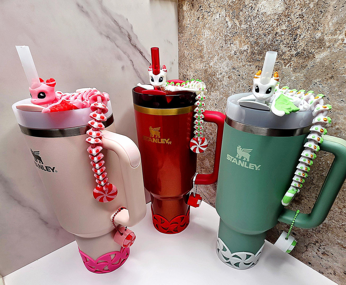 Mint Dragon Straw Topper & Boot for Stanley Tumblers Peppermint, Spearmint, Cinnamon | Bundle or Standalone With FREE Fidget Keychain Charm