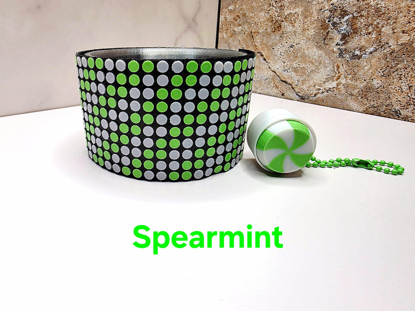 Mint Striped Interchangeable Boot & Cover for Stanley Tumblers | Peppermint, Spearmint, Cinnamon + FREE Mint Fidget Clicker Keychain Charm