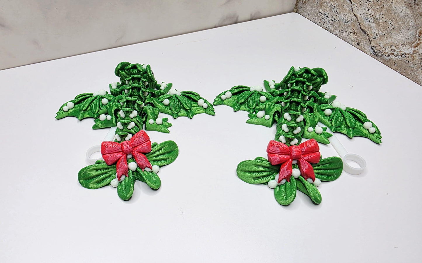 Tiny Mistletoe Dragon Straw Cover for Stanley Tumblers | Holiday Straw Topper with Bow Tail | Christmas Drink Accessory Charm