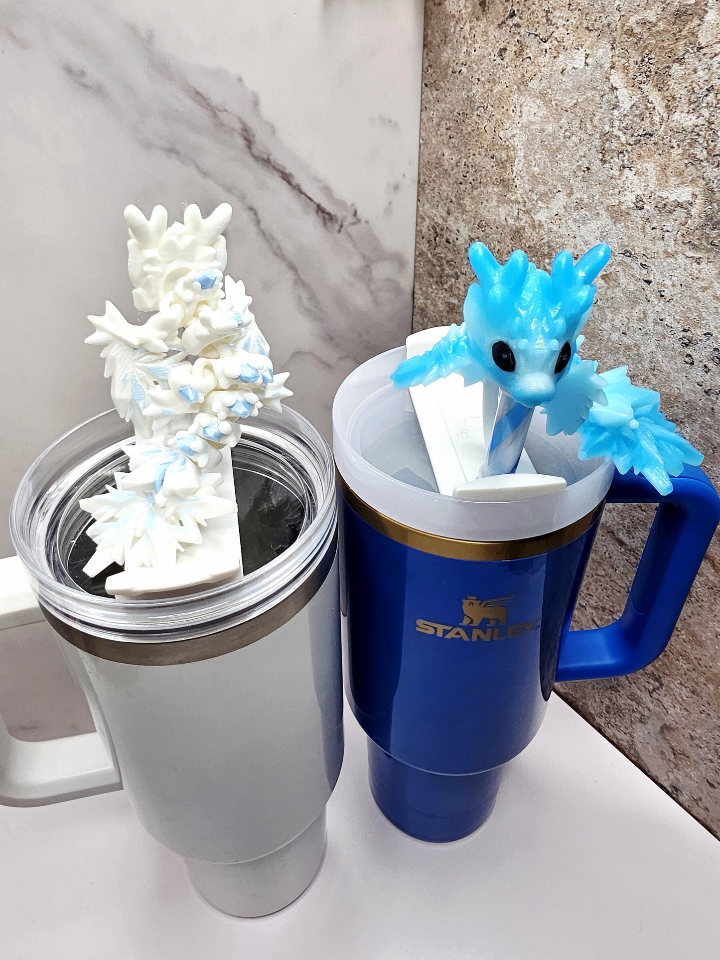 Tiny Winter Dragon for Stanley Tumblers | Icecicle Snowflake Straw Covers | Snowflake Body & Tail | Winter Drink Accessory Charm