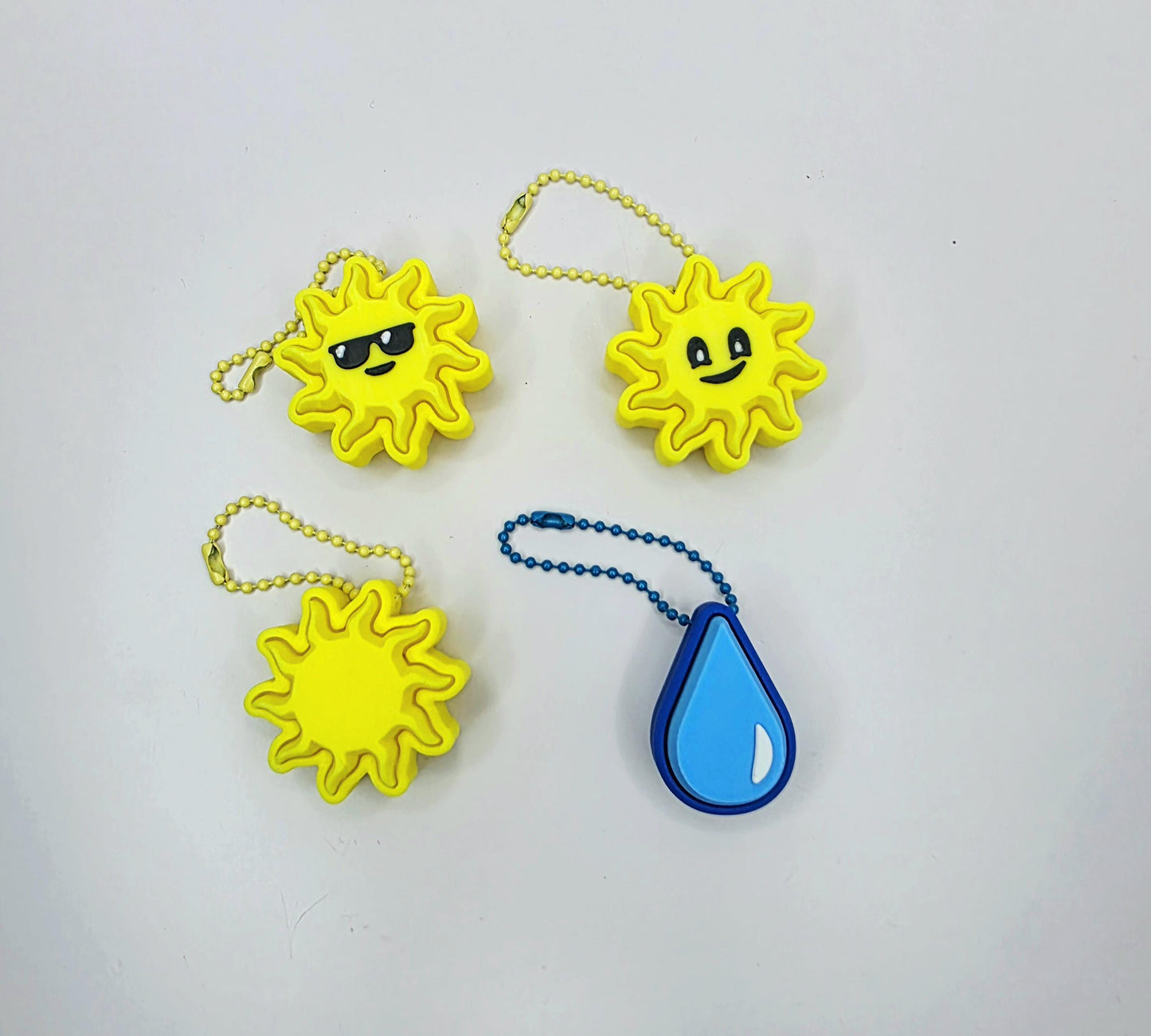 3D Printed Sun & Water Droplet Fidget Clicker Keychains – 4 Designs | ADHD Anxiety Stress Relief | Cute Anxiety Fidget for All Ages