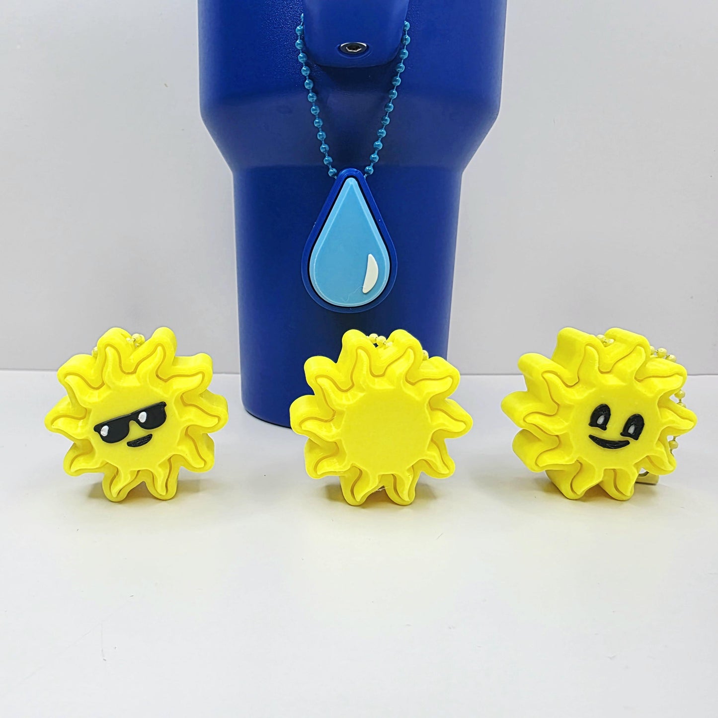 3D Printed Sun & Water Droplet Fidget Clicker Keychains – 4 Designs | ADHD Anxiety Stress Relief | Cute Anxiety Fidget for All Ages