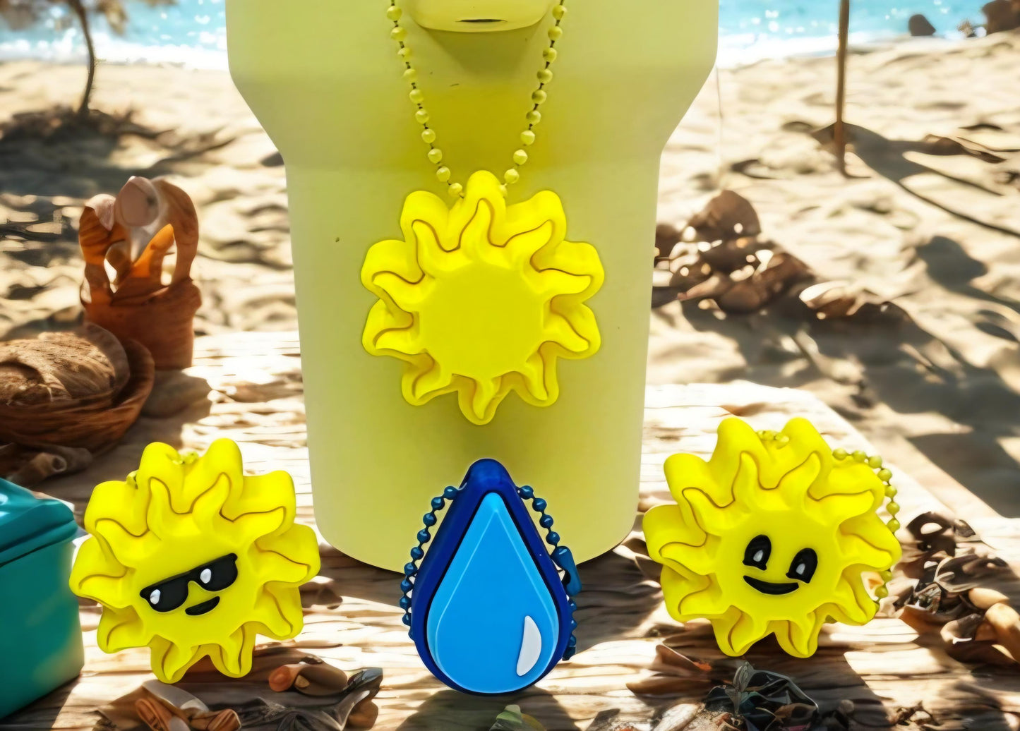 3D Printed Sun & Water Droplet Fidget Clicker Keychains – 4 Designs | ADHD Anxiety Stress Relief | Cute Anxiety Fidget for All Ages