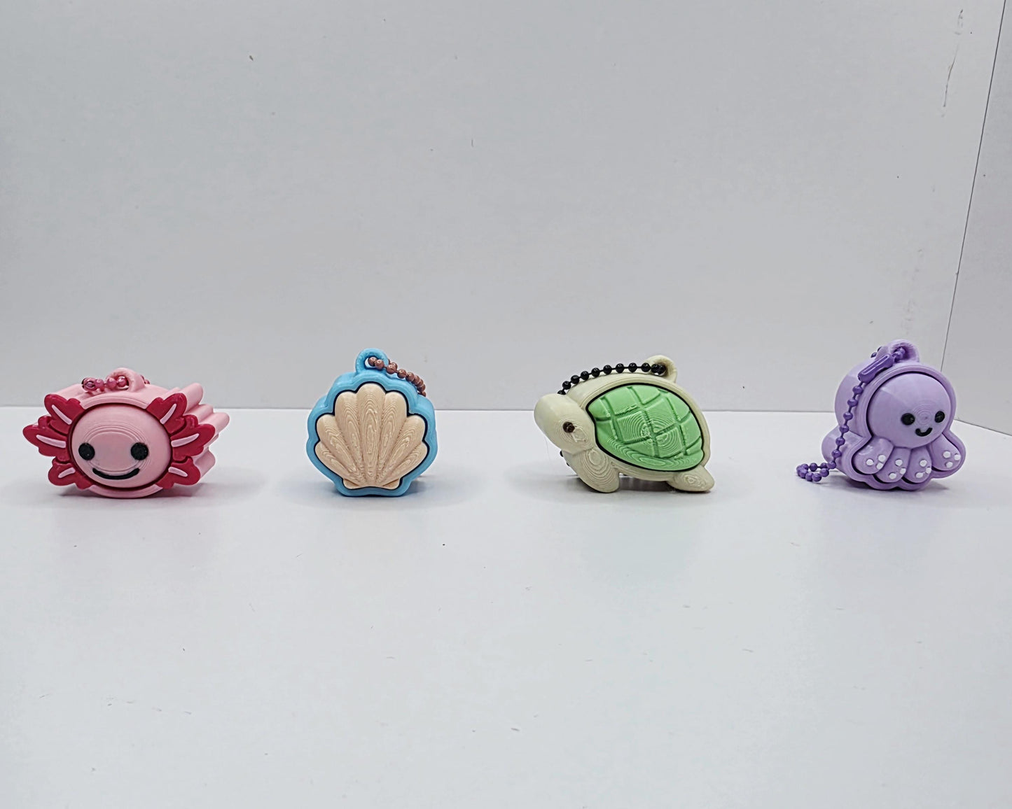 3D Printed Sea Creature Fidget Clicker Keychain – Seashell, Axolotl, Octopus & Sea Turtle | Custom Colors Available | Focus Sensory Support