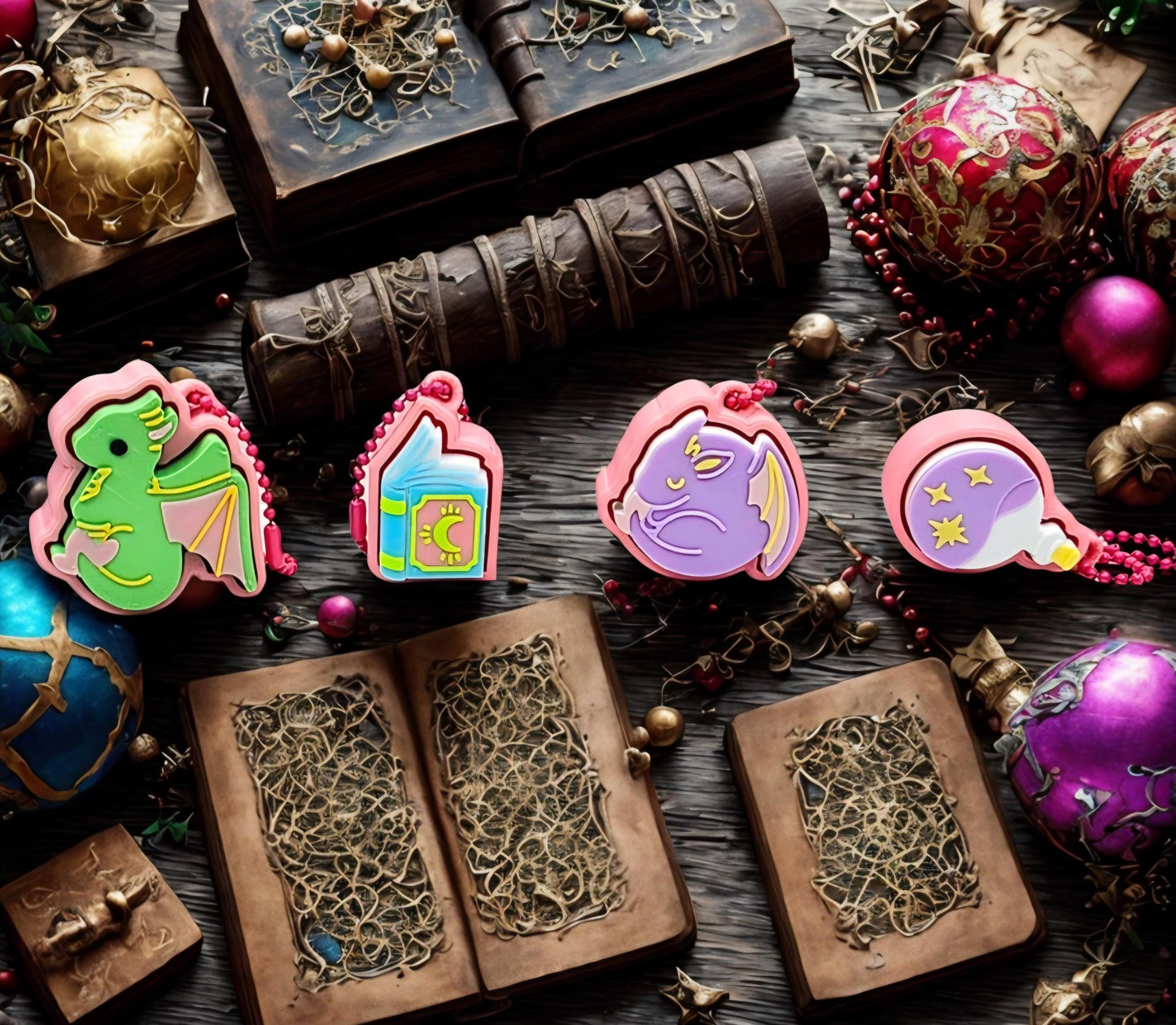 3D Printed Fantasy Fidget Clicker Keychain – Dragon, Spellbook & Magic Potion | Custom Colors | ADHD Anxiety Stress Relief Sensory Focus