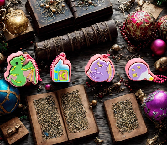 3D Printed Fantasy Fidget Clicker Keychain – Dragon, Spellbook & Magic Potion | Custom Colors | ADHD Anxiety Stress Relief Sensory Focus