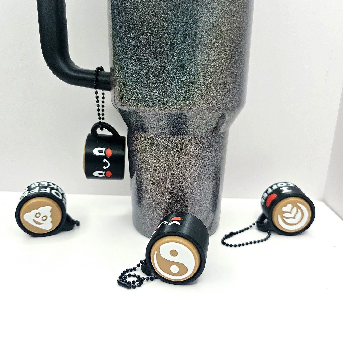 3D Printed Coffee Mug Fidget Clicker Keychain – 16 Combos | Heart Flower Yin Yang Poo | ADHD Anxiety Stress Relief Sensory Focus Support