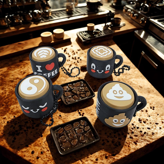 3D Printed Coffee Mug Fidget Clicker Keychain – 16 Combos | Heart Flower Yin Yang Poo | ADHD Anxiety Stress Relief Sensory Focus Support