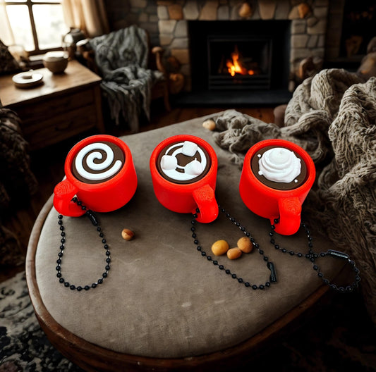 3D Printed Hot Cocoa Mug Fidget Clicker Keychain – Whipped Topping or Marshmallow Designs| ADHD Anxiety Stress Relief Sensory Focus Support