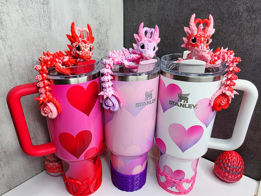 Valentine’s Dark Heart Dragon Straw Topper for Stanley Tumblers | 13 Design Options | FREE Boot | Custom Colors Available