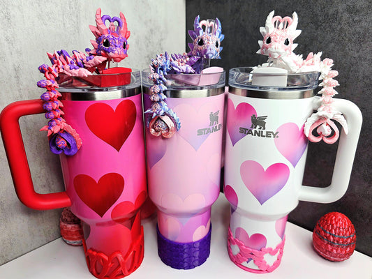 Valentine’s Dark Heart Dragon Straw Topper for Stanley Tumblers | 13 Design Options | FREE Boot | Custom Colors Available