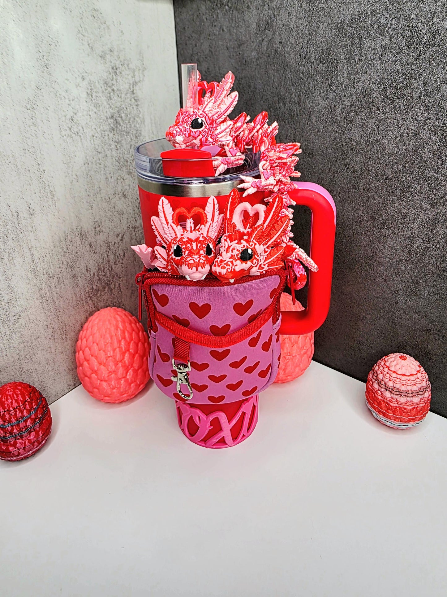 Valentine’s Light Heart Dragon Straw Topper for Stanley Tumblers | 13 Design Options | FREE Boot | Custom Colors Available