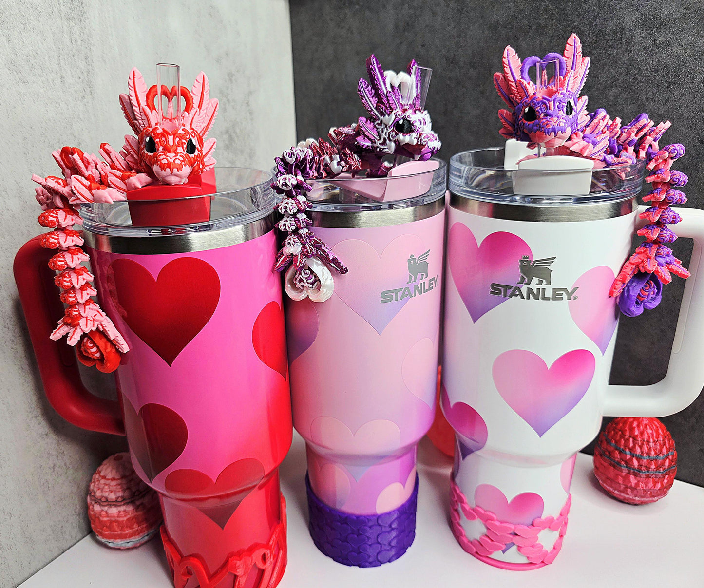 Valentine’s Light Heart Dragon Straw Topper for Stanley Tumblers | 13 Design Options | FREE Boot | Custom Colors Available