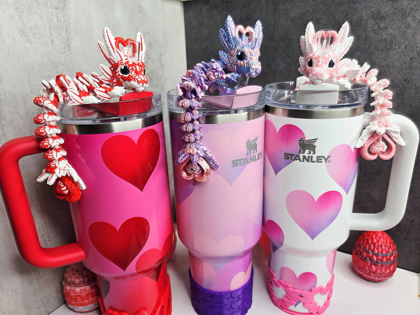 Valentine’s Light Heart Dragon Straw Topper for Stanley Tumblers | 13 Design Options | FREE Boot | Custom Colors Available