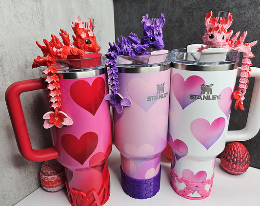 Valentine’s Cherry Blossom Dragon Straw Topper for Stanley Tumblers | 13 Design Options | FREE Boot | Custom Colors Available