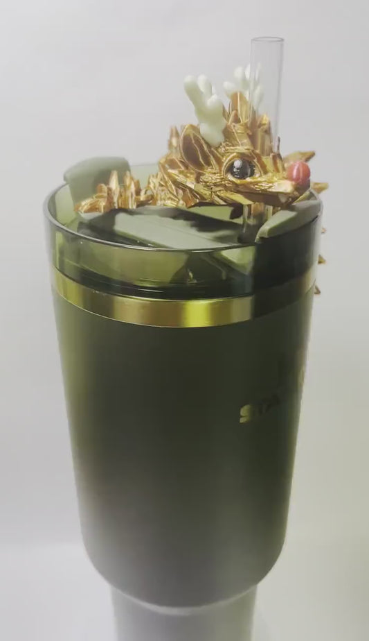 Reindeer Winter Dragon Straw Topper Charm for Stanley Tumblers | 10mm Straws | Cute Winter Gift | Festive Holiday Accessory