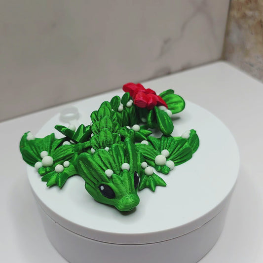 Tiny Mistletoe Dragon Straw Cover for Stanley Tumblers | Holiday Straw Topper with Bow Tail | Christmas Drink Accessory Charm